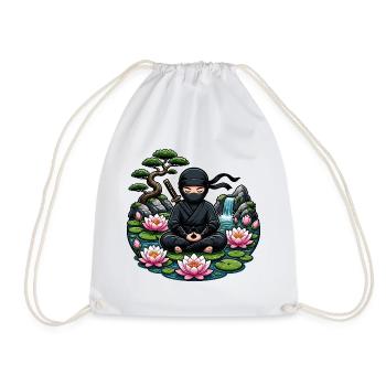 Ninja Meditation at Lake Lotus - Drawstring Bag - white - Front