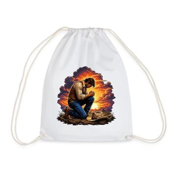 Kneeling cowboy in the sunset - Drawstring Bag - white - Front