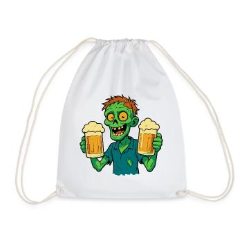 Happy zombie with beer - Drawstring Bag - white - Front
