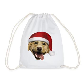 Labrador mit Weihnachtsmütze - Weihnachtshund - Turnbeutel - Weiß - Vorne