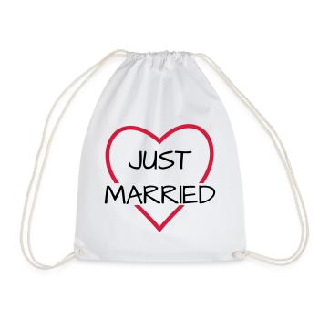 Just married heart wedding partner look - Drawstring Bag - white - Front