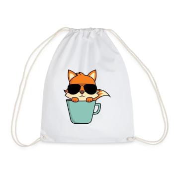 Cool fox in coffee cup - Drawstring Bag - white - Front