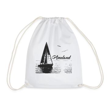 Ameland sailboat and 2 seagulls - Drawstring Bag - white - Front