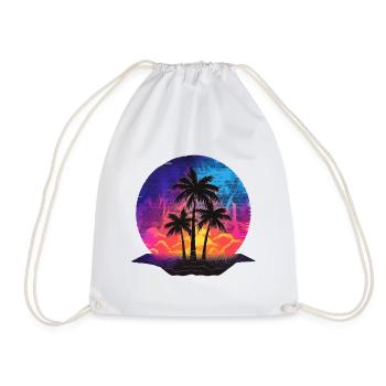 Summer Beach Sea Palm Trees Holiday Neon Colors Colorful - Drawstring Bag - white - Front