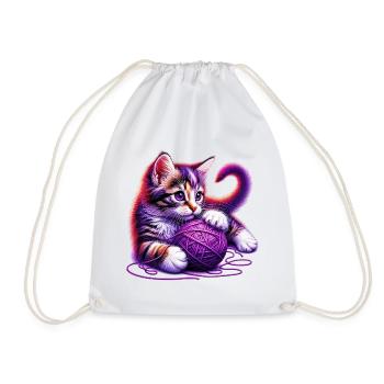 Cat plays with a ball of yarn - Drawstring Bag - white - Front