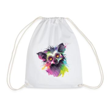 Aye-Aye Finger Animal Lemur Madagascar Colorful Art - Drawstring Bag - white - Front