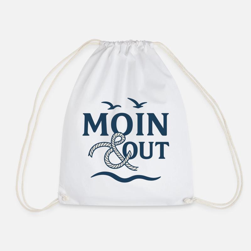 Moin & Out Nautical Logo - Drawstring Bag - white