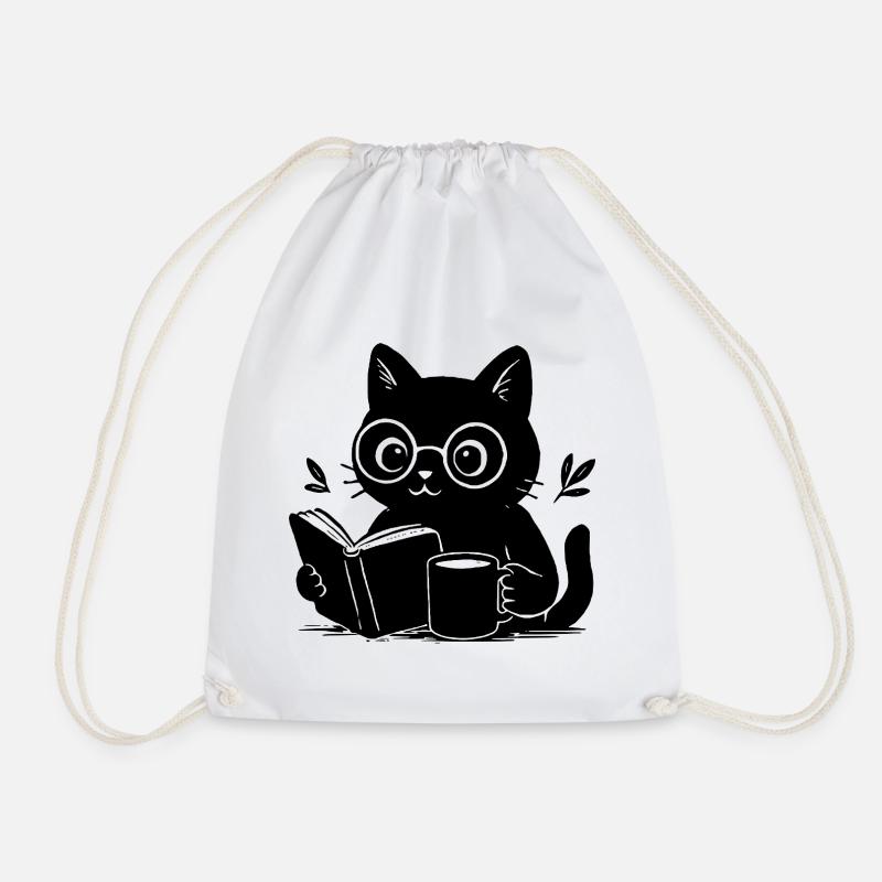Buch Katze Kaffee Liebhaber Buch Lesen Katze - Turnbeutel - Weiß