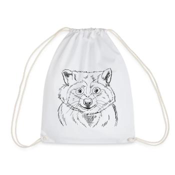 Raccoon Sketch Art Shirt for Wildlife Hand Drawn - Drawstring Bag - white - Front
