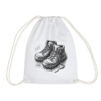 Rustic hiking boots as detail illustration - Drawstring Bag - white - Front