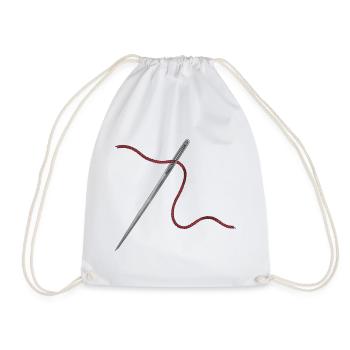 Needle and Thread Ornament - Drawstring Bag - white - Front