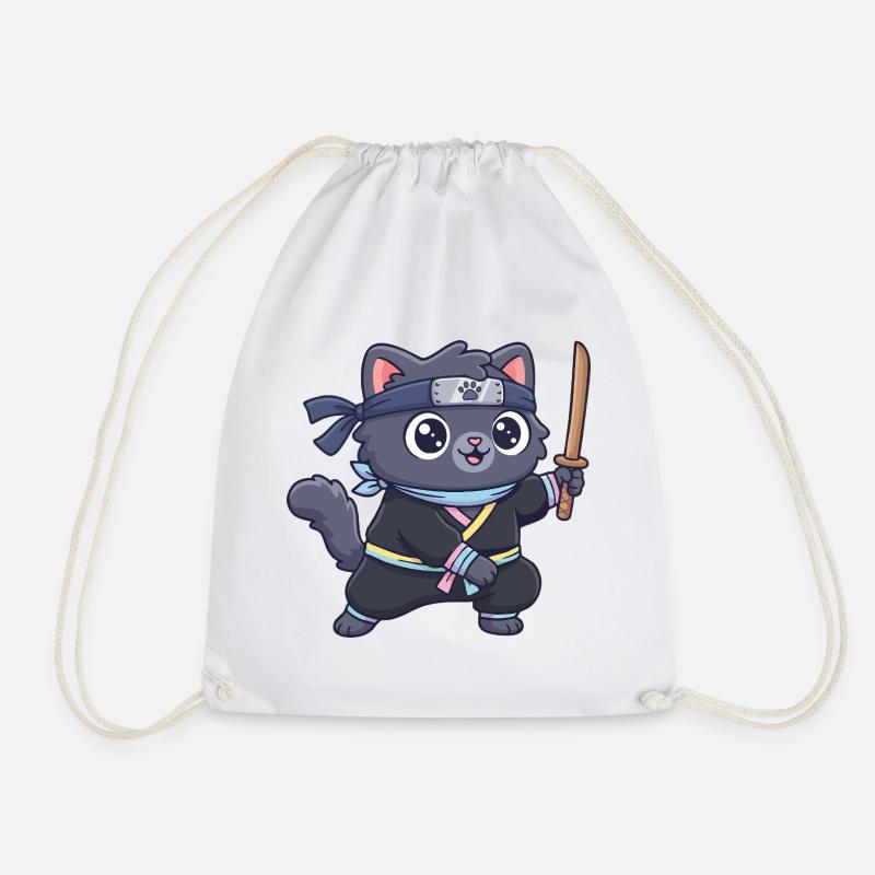 Ninja-Katze im Samurai-Outfit - Turnbeutel - Weiß