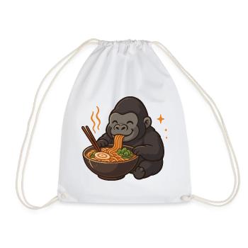 Gorilla with noodles ramen kawaii gorilla - Drawstring Bag - white - Front