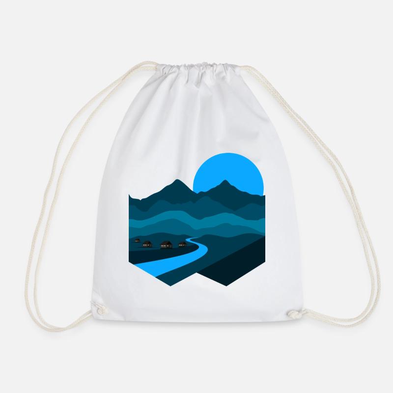 Mountain Song | Blue Moonlight Minimalist Flat - Drawstring Bag - white