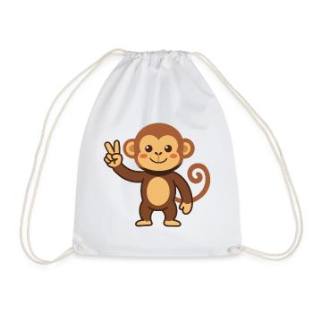 Monkey with peace sign illustration - Drawstring Bag - white - Front