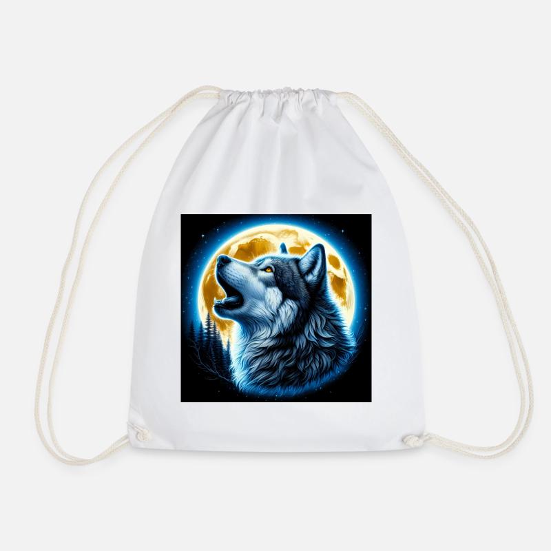Wolf howls at the Full Moon - Drawstring Bag - white