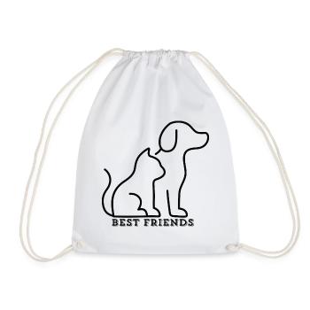 BEST FRIENDS – Cat & Dog Love - Drawstring Bag - white - Front