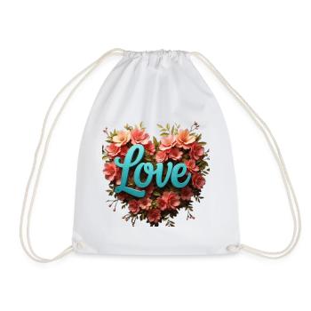 Blue Love with Floral Frame - Drawstring Bag - white - Front