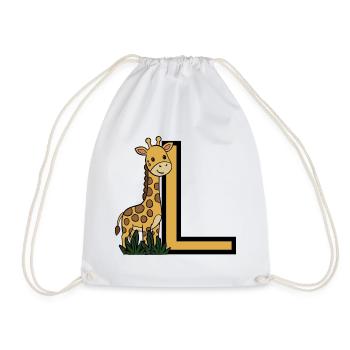 Giraffe and L Print - Drawstring Bag - white - Front