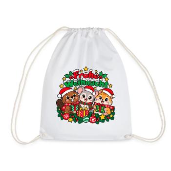 Frohe Weihnachten – Tiertrio - Turnbeutel - Weiß - Vorne
