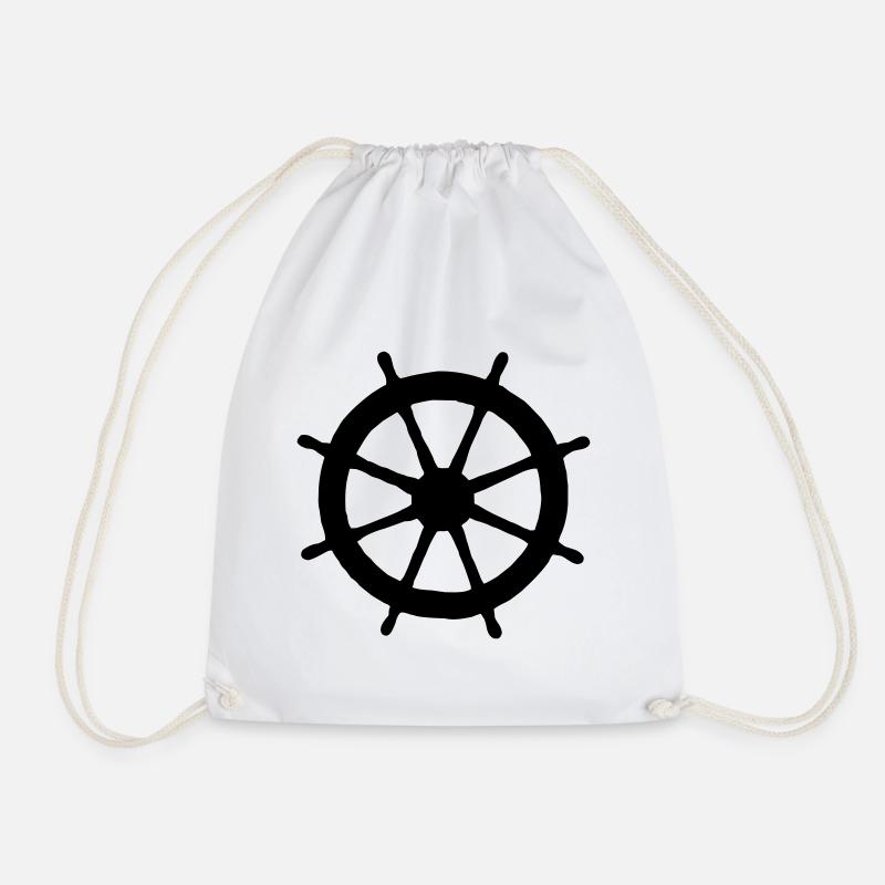 Steering Wheel Sail Sailing Sailor - Drawstring Bag - white