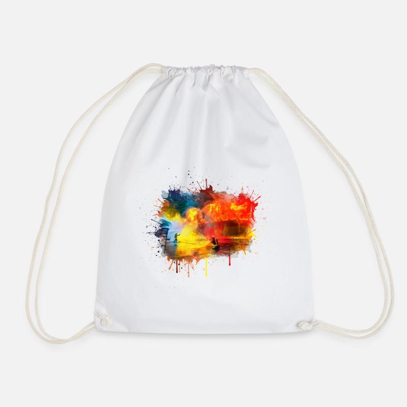 Firefighters fire fighting watercolor drawing - Drawstring Bag - white