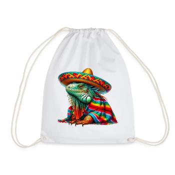 Mexican Iguana with Poncho and Sombrero Mexico - Drawstring Bag - white - Front