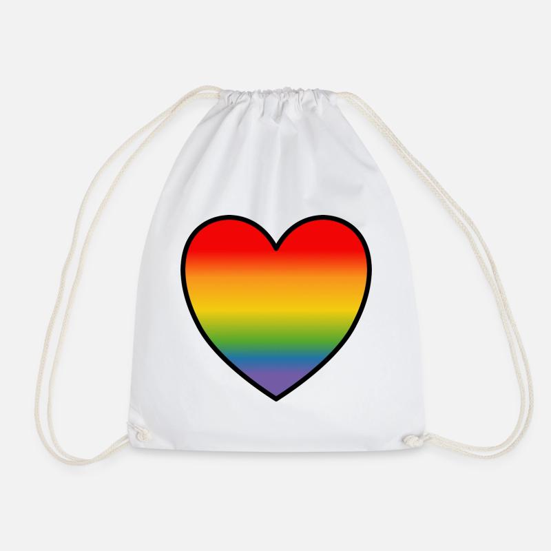LGBT Shirt Rainbow Heart - Drawstring Bag - white