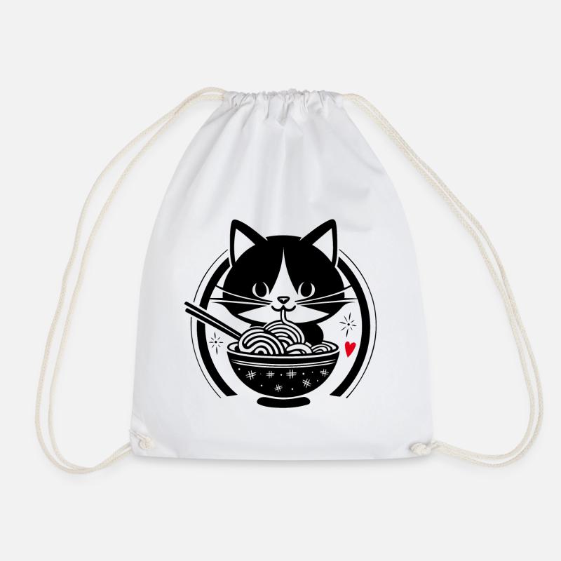 Kawaii Cat Eats Ramen - Design japonais mignon - Sac de sport léger - blanc