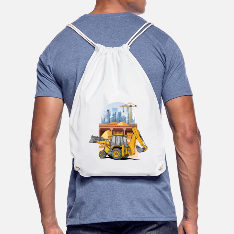 Backhoe Loader, Tractor Loader on Construction Site Drawstring Bag