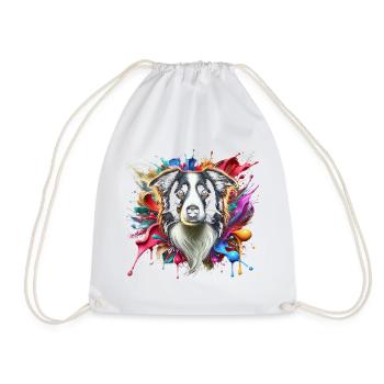 Border collie mignon avec des éclaboussures colorées de couleur - Sac de sport léger - blanc - Devant