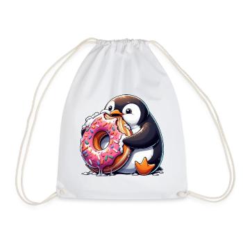 Cute penguin donut lover cartoon eating - Drawstring Bag - white - Front