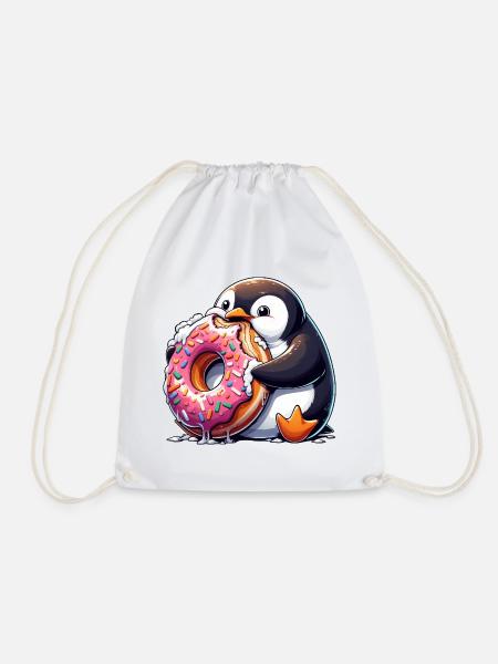 Süßer Pinguin Donut liebhaber Cartoon essen - Turnbeutel - Weiß