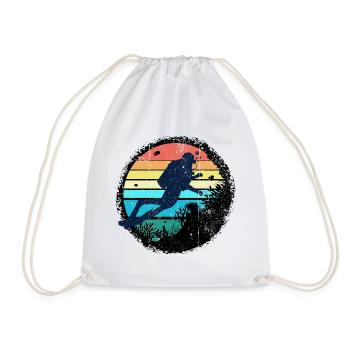 Unterwasser-Taucher-Silhouette mit Regenbogen-Sonnenuntergang - Turnbeutel - Weiß - Vorne