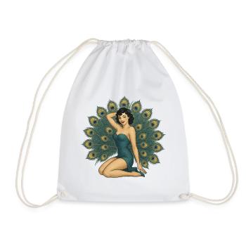 Elegantes Pfauen-Pinup - Turnbeutel - Weiß - Vorne