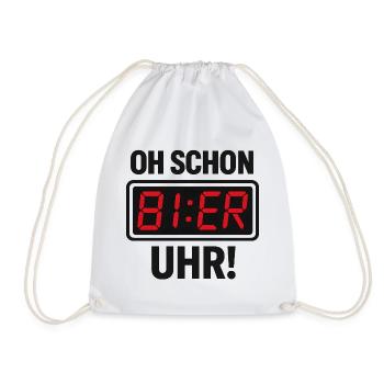 Lustiges Bier-Uhr Spruchmotiv - Turnbeutel - Weiß - Vorne