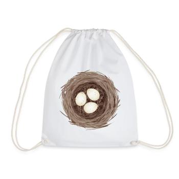 Bird's Nest with Three Eggs – Natural Illustration - Drawstring Bag - white - Front