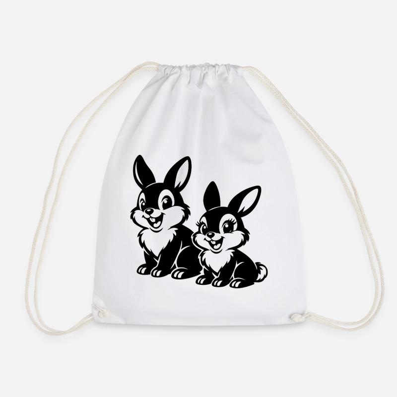 Two Bunnies Line Style - Drawstring Bag - white