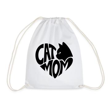 Cat Mom, Cat Mom Heart with Black Cat - Drawstring Bag - white - Front