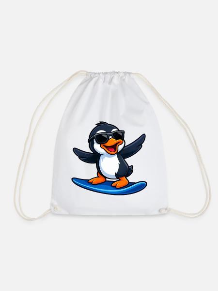 Cooler Pinguin Surfer Wassersport Sommer Sonne - Turnbeutel - Weiß