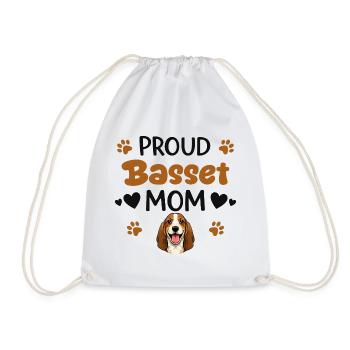 Proud Basset Mom, Basset Hound - Drawstring Bag - white - Front