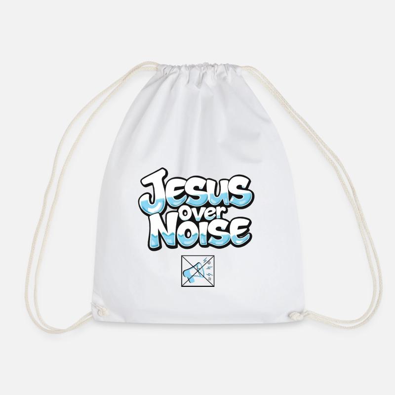 Jesus Over Noise Bold Typography - Drawstring Bag - white