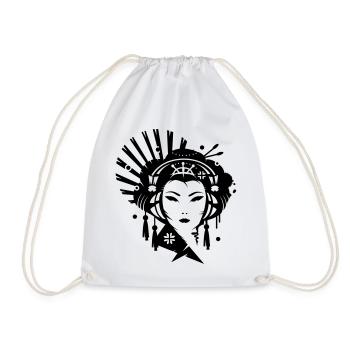 A Japanese geisha girl with headphones - Drawstring Bag - white - Front