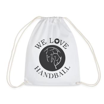 we love handball ball sport icon friends graphic - Drawstring Bag - white - Front