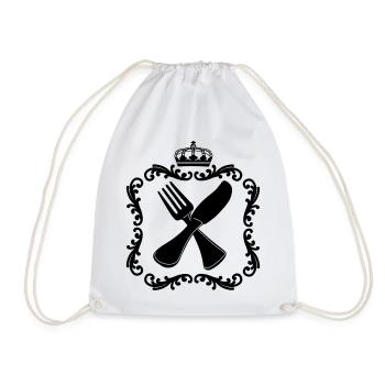 Cutlery frame with crown for restaurant logo - Drawstring Bag - white - Front
