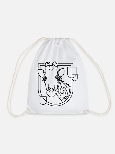 Giraffe in Geometric Shape - Line Art Design - Drawstring Bag - white
