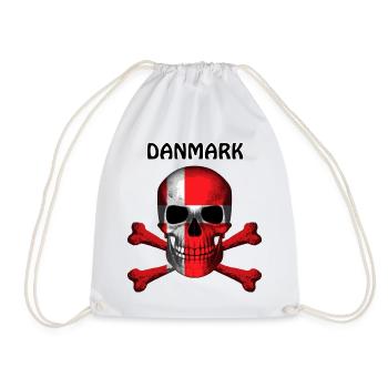 Skull Jolly Roger Pirate Flag Danmark R6Z - Drawstring Bag - white - Front