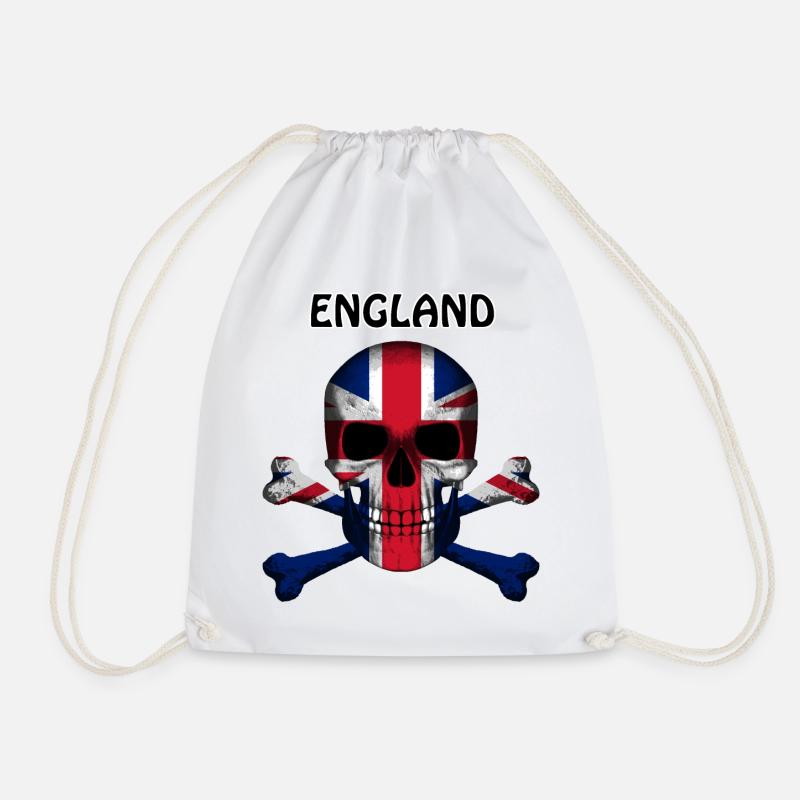 Skull Jolly Roger Pirate Flag England R6Z - Drawstring Bag - white