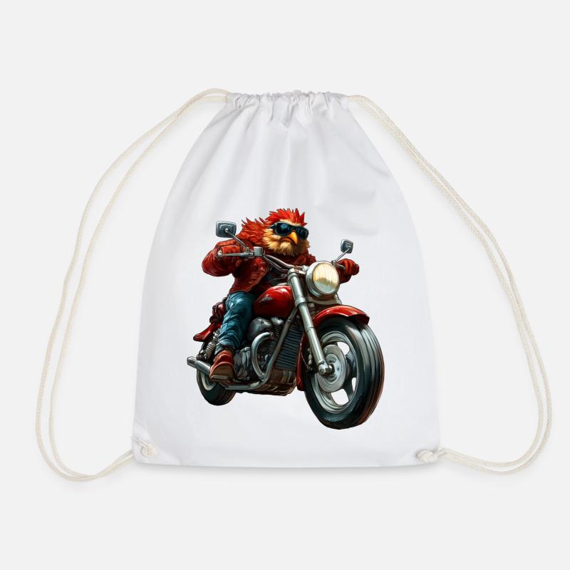 Hühner Motorrad - Turnbeutel - Weiß
