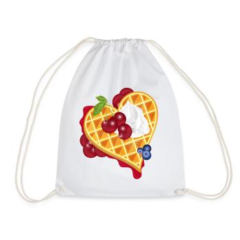 Golden heart waffle illustration with cherries - Drawstring Bag - white - Front